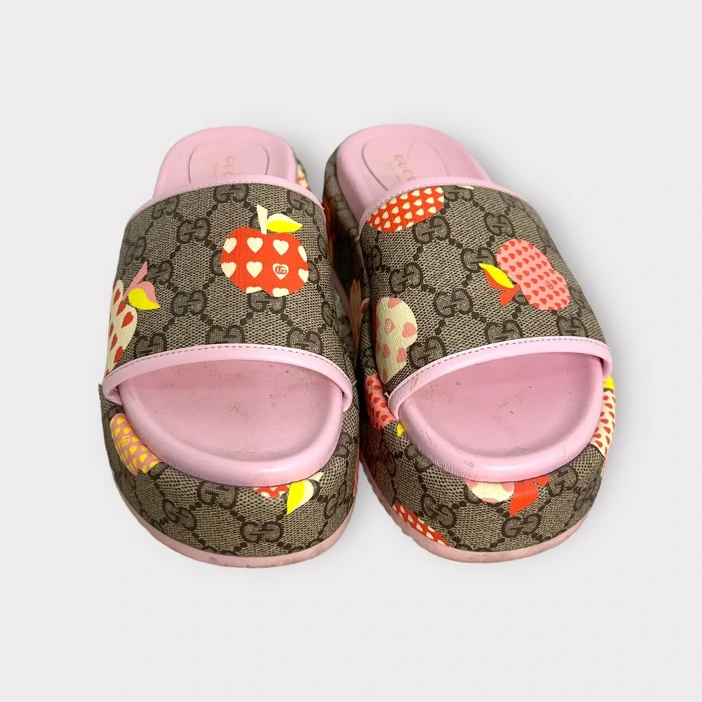 Gucci Les Pommes, designer, platform, novelty print limited edition slides